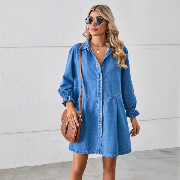 Denim-Kleid mit Puffärmeln - trendig und bequem