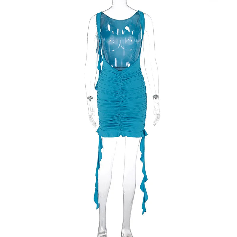 Elegantes Heidi -Ein-Schulter-Minikleid mit Rüschenbesatz