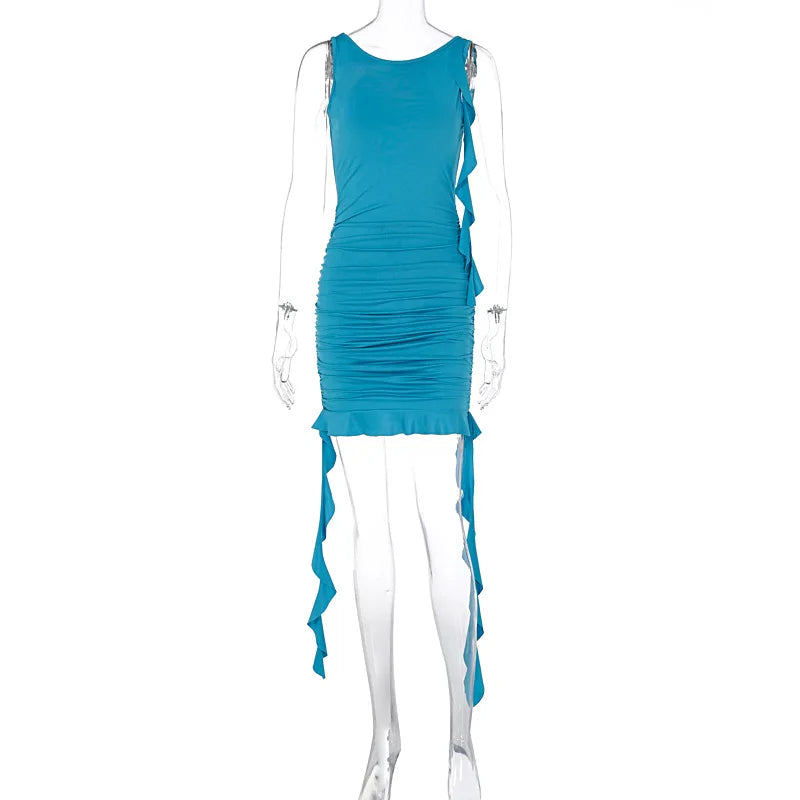 Elegantes Heidi -Ein-Schulter-Minikleid mit Rüschenbesatz
