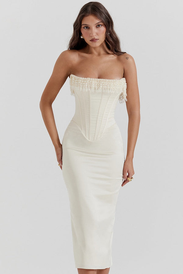Amanda - Schickes perlenbesetztes trägerloses Kleid