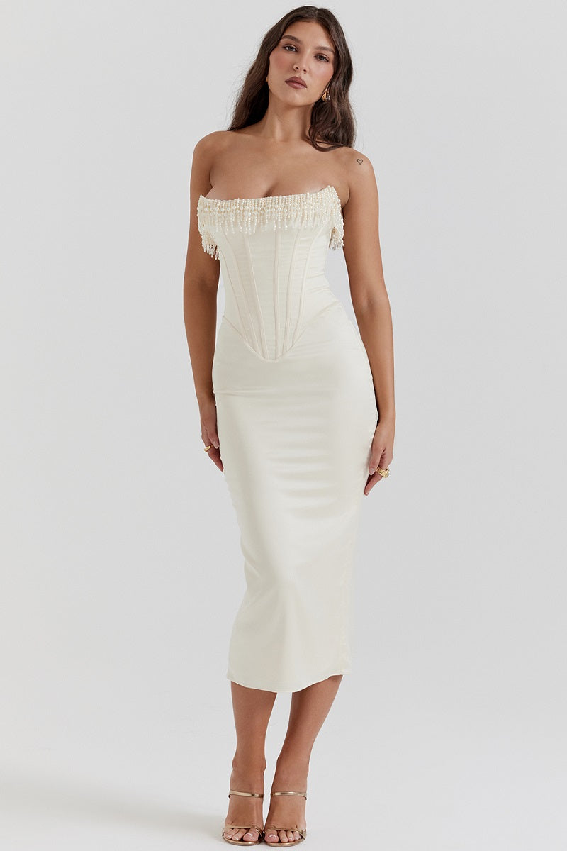Amanda - Schickes perlenbesetztes trägerloses Kleid