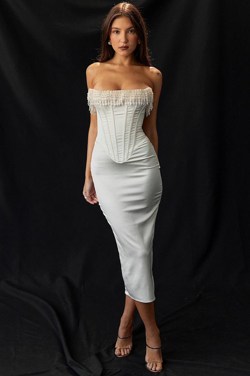 Amanda - Schickes perlenbesetztes trägerloses Kleid