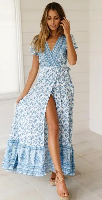 Marianne - Maxikleid mit böhmischen Blumen und Wickel