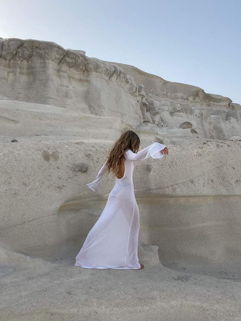 Elegantes Weißes Maxikleid mit langen Ärmeln