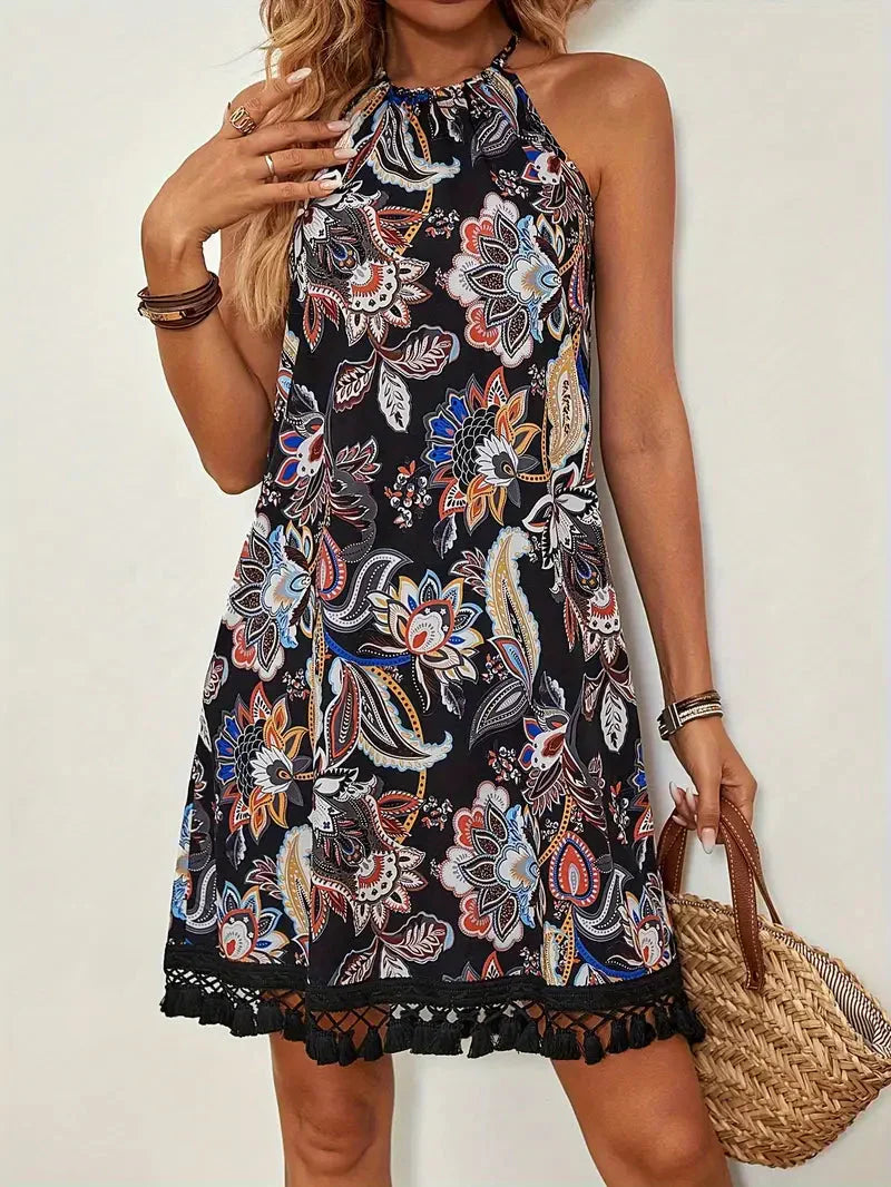 Elegantes Heidi Halterneck Boho-Stil Minikleid