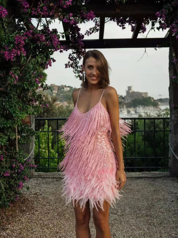 Funkelndes Elegantes Heidi Partykleid mit Federn