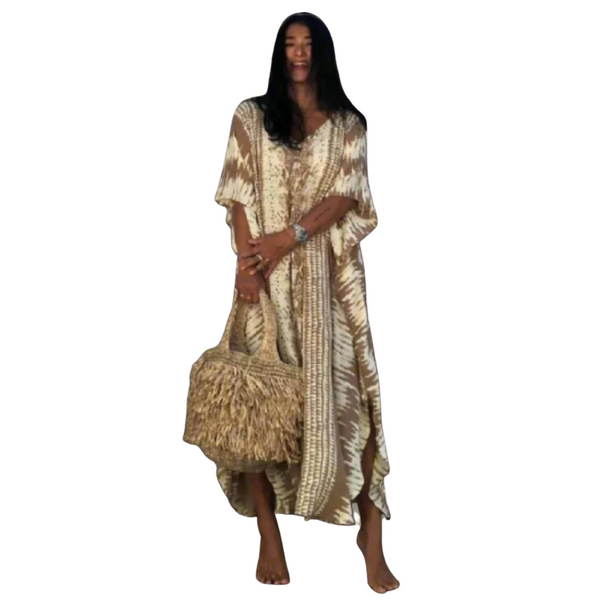 Elegantes Kleid - Weinlese - mit langen Ärmeln und Druck für dich