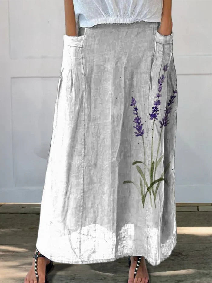 Melina - Damen-Taschenrock aus mit Lavendel- und Aquarell-Blumendruck