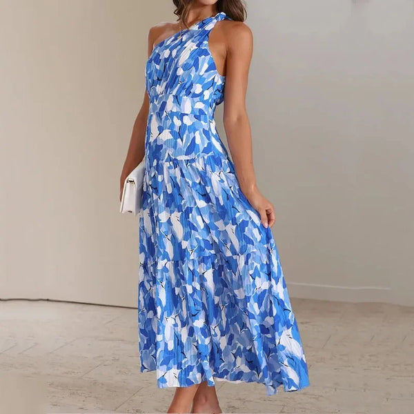 Elegantes Schlankes Plissiertes Strand-Maxikleid