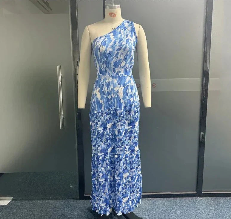 Elegantes Schlankes Plissiertes Strand-Maxikleid