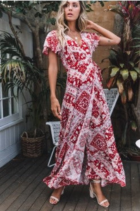 Marianne - Maxikleid mit böhmischen Blumen und Wickel