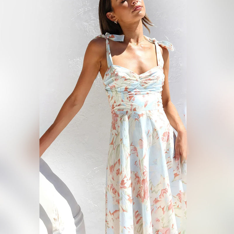 Elegantes Blumenmuster Midi-Kleid für Stilbewusste Frauen