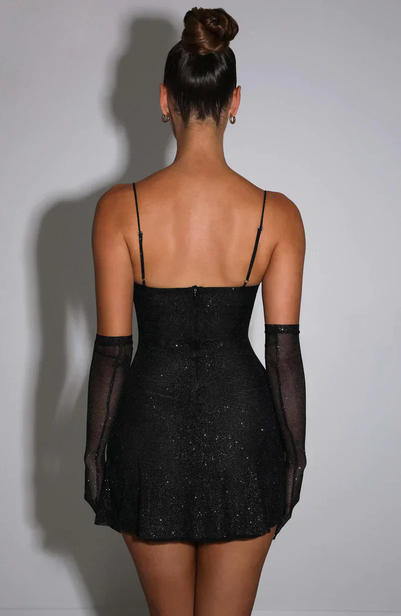 Elegantes Heidi -Minikleid Mit Handschuhen Für Frauen