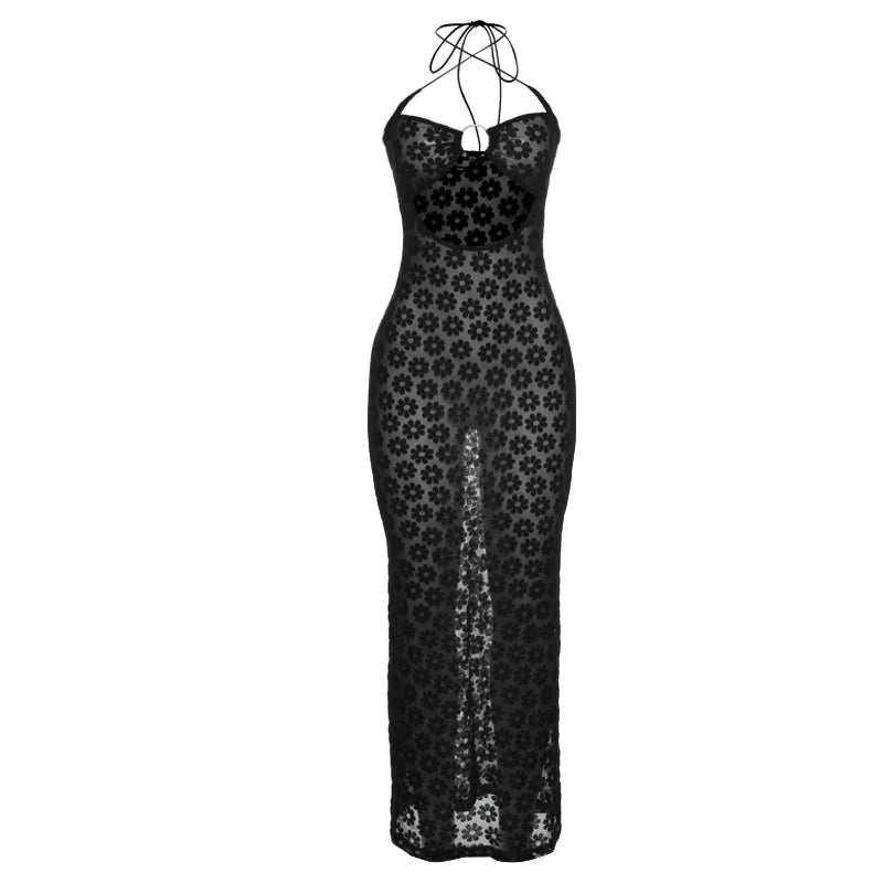 Elegantes Maxikleid mit Blumenmuster und Ausschnitten