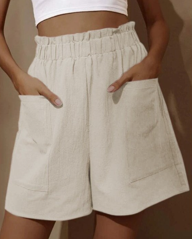 Elegante Baumwoll--Shorts mit hohem Bund und Knöpfen