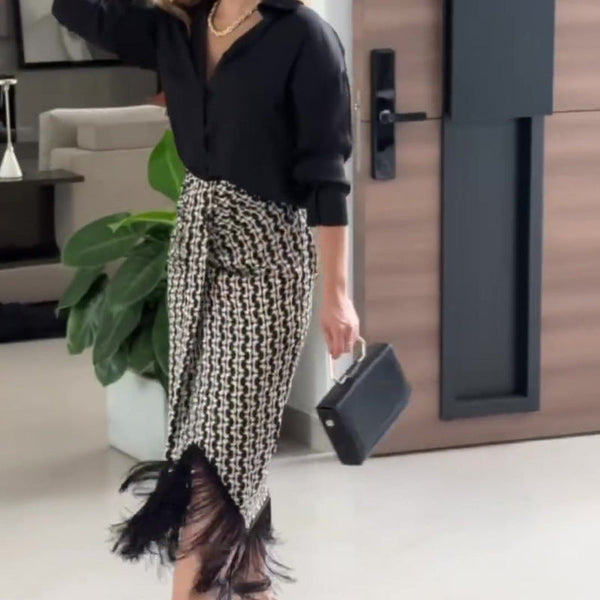Elegantes Hemdtop und Hoher Rock mit Taille