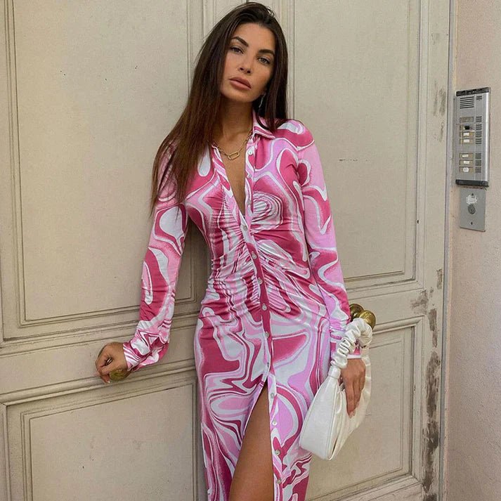 Weiches | Hemdkleid mit abstraktem Druck und Knopfleiste für dich