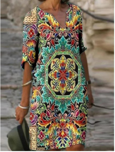 Friede - Elegantes Midikleid in Multicolor
