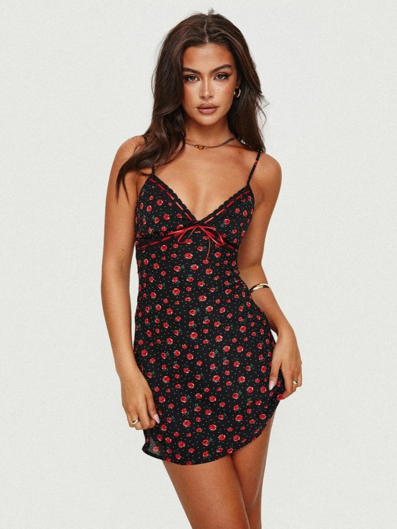 Schönes Heidi -Geblümt Mini Kleid für den Sommer