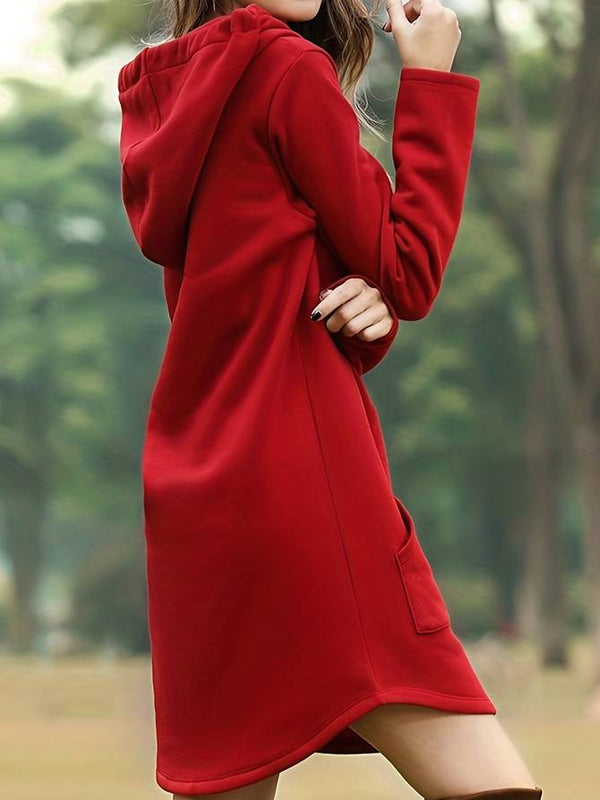 Bequemes - Rotes Kapuzen Sweatshirtkleid mit Taschen für dich