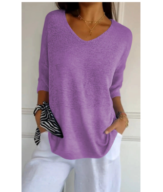 Elna - Unifarbenes Stricktop mit V-Ausschnitt