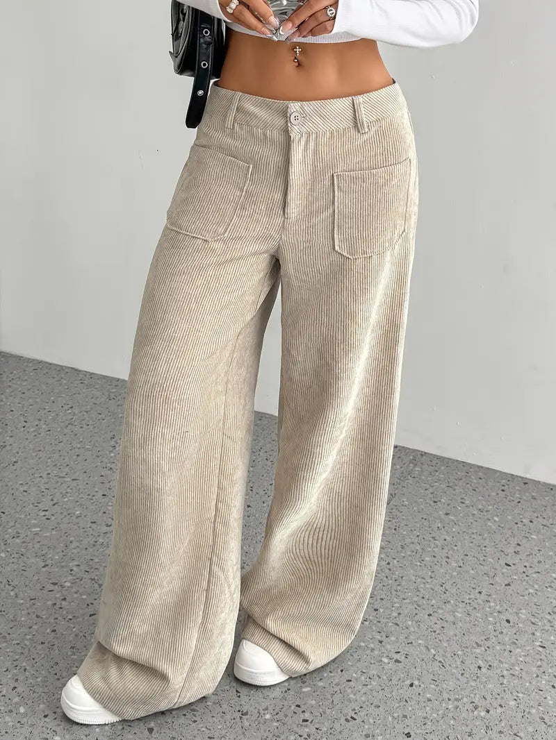 Hoch taillierte Damen-Cordhose mit weitem Bein