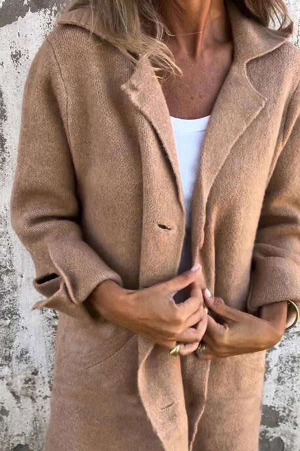 Klassische Herbst Midi Jacke mit Taschen für Frauen