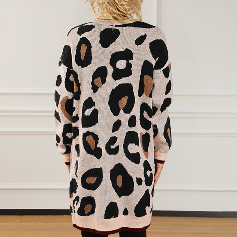 Bequeme Elegante Strickjacke mit Leopardenmuster