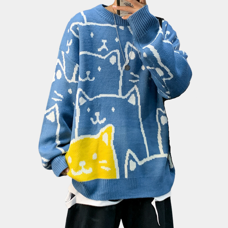 Warmes Katzenmuster Hoodie für Herren