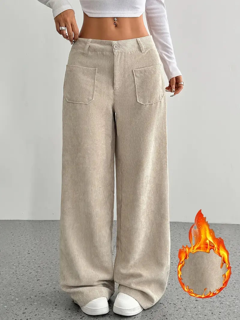 Hoch taillierte Damen-Cordhose mit weitem Bein