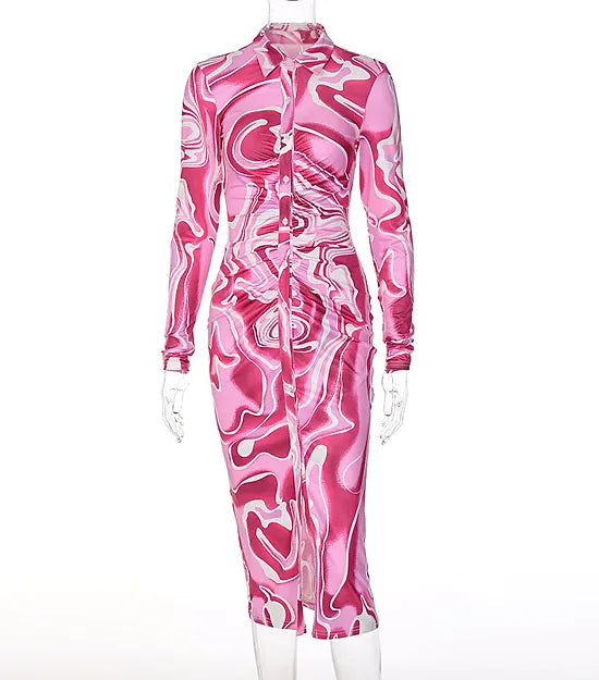 Weiches | Hemdkleid mit abstraktem Druck und Knopfleiste für dich