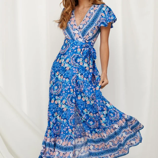 Marianne - Maxikleid mit böhmischen Blumen und Wickel