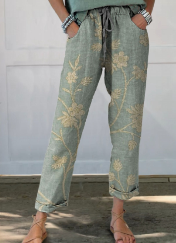 Elegante Damen Freizeithose mit Vintage-Blumenmuster