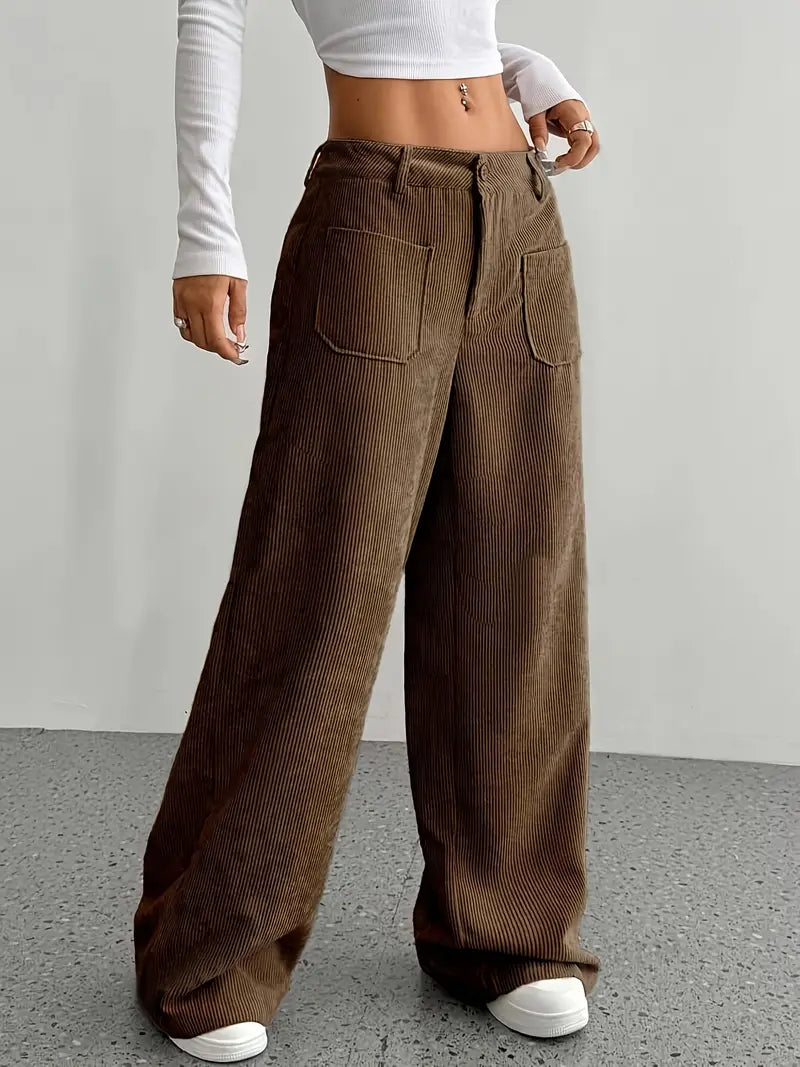 Hoch taillierte Damen-Cordhose mit weitem Bein