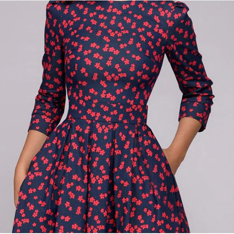 Kuscheliges geblümtes Kleid drei Viertel Ärmel für dich