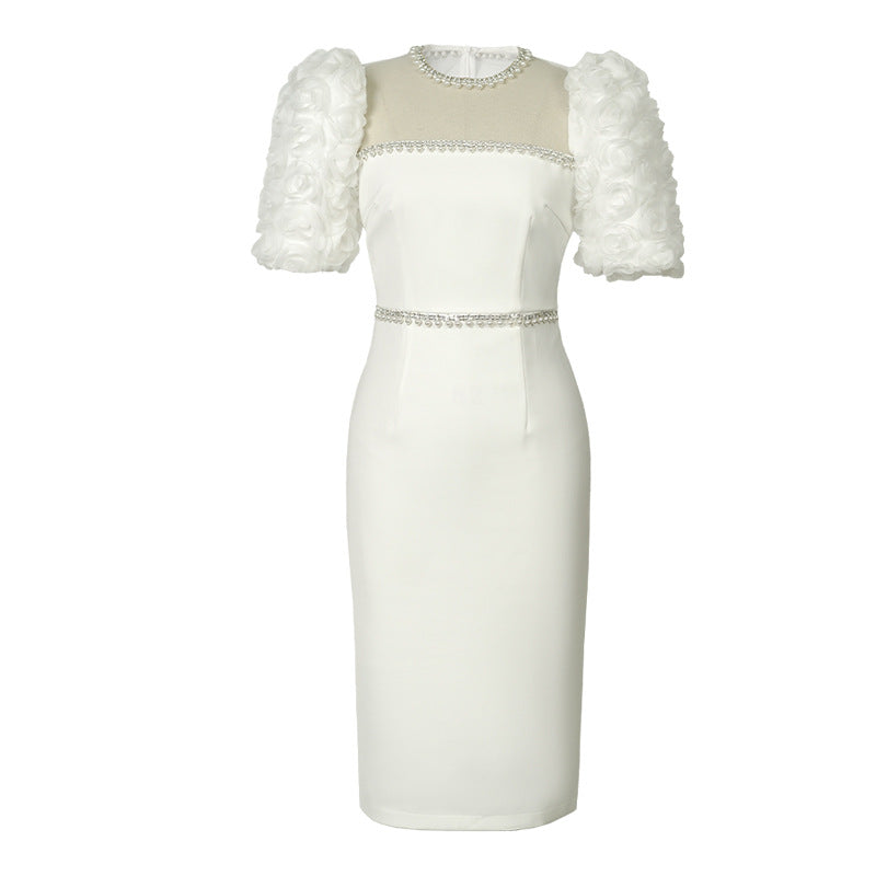 Elegantes Weißes Slim Fit Maxikleid mit Rundhalsausschnitt