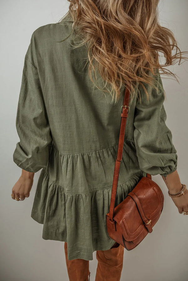 Weiches | Bohemian Herbst Geschichtete Rüsche Kleid mit Ballonärmeln für Frauen für dich