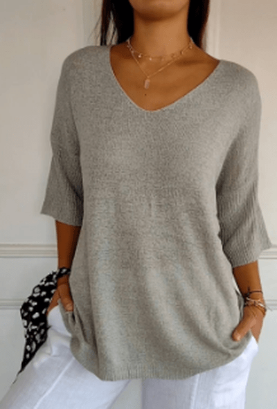 Elna - Unifarbenes Stricktop mit V-Ausschnitt