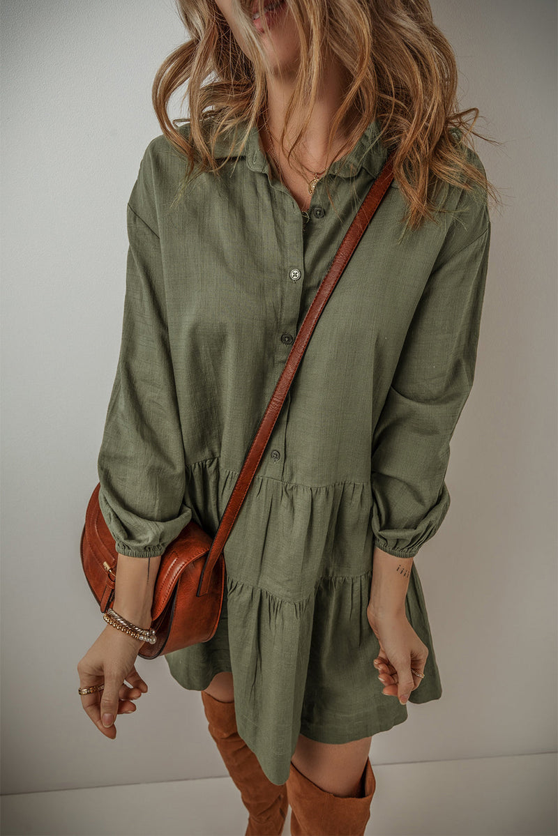 Weiches | Bohemian Herbst Geschichtete Rüsche Kleid mit Ballonärmeln für Frauen für dich
