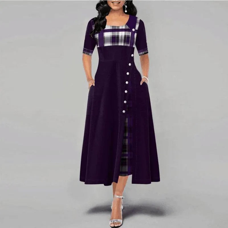 Weiches - Kariertes Kleid mit halben Ärmeln für dich