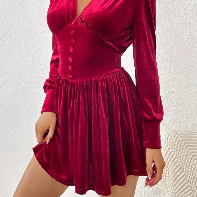 Elegantes Heidi -Samt-Minikleid mit V-Ausschnitt