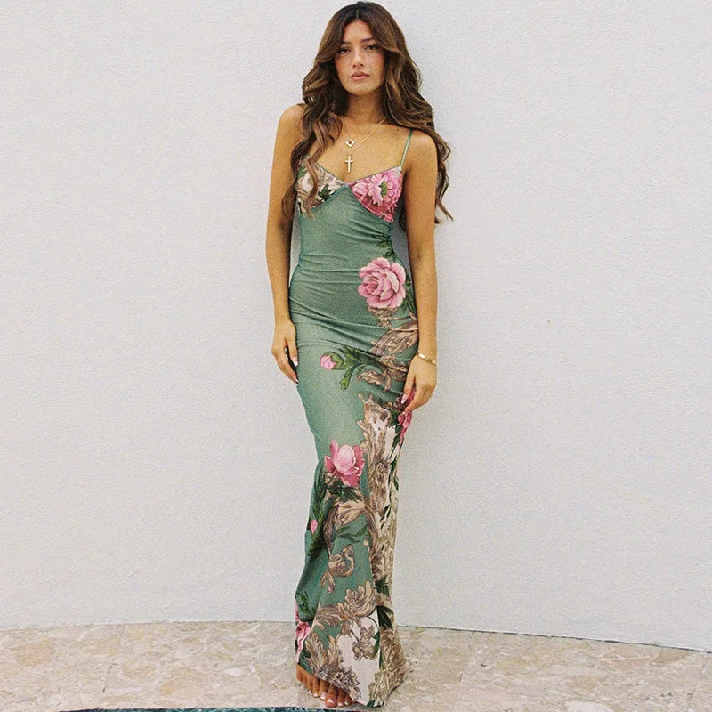 Elegantes Maxikleid mit Rosa Blumenmuster