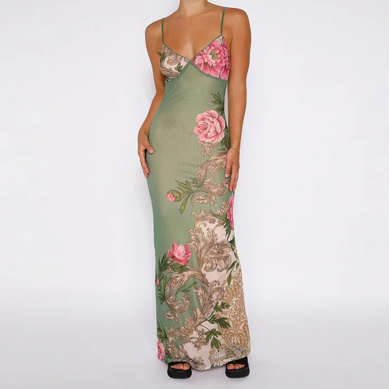 Elegantes Maxikleid mit Rosa Blumenmuster