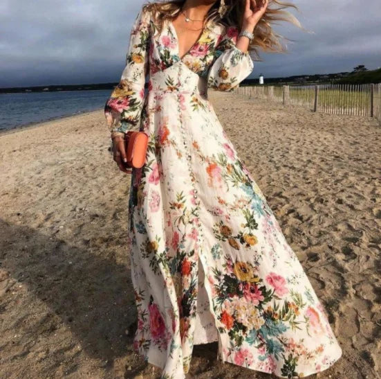 Elegantes Maxikleid mit buntem Blumendruck