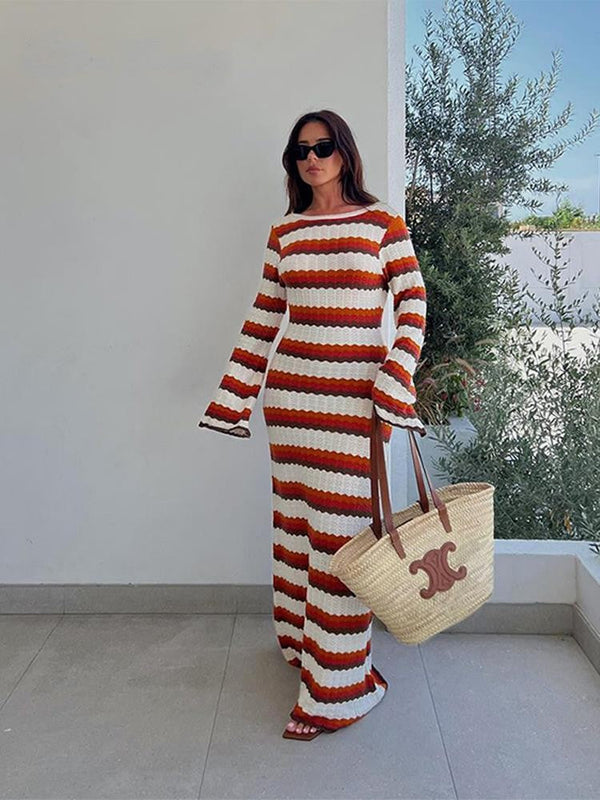 Elegantes Lang Gestreiftes Ibiza Kleid für Frauen