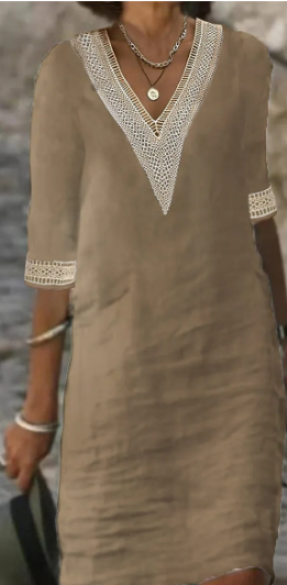 Margarete - Lässiges Baumwollkleid mit V-Ausschnitt