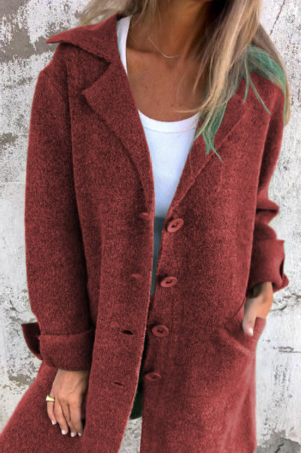 Klassische Herbst Midi Jacke mit Taschen für Frauen