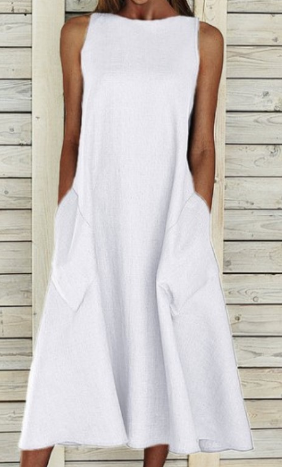 Brunhilde - Elegantes einfarbiges Baumwollkleid