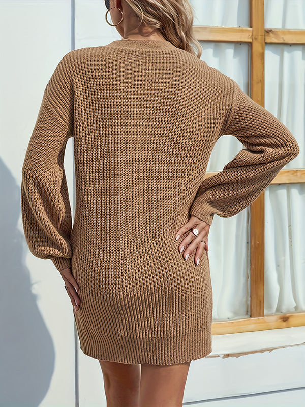 Elegantes Herbst Karamell Mini Pullover Kleid für Frauen