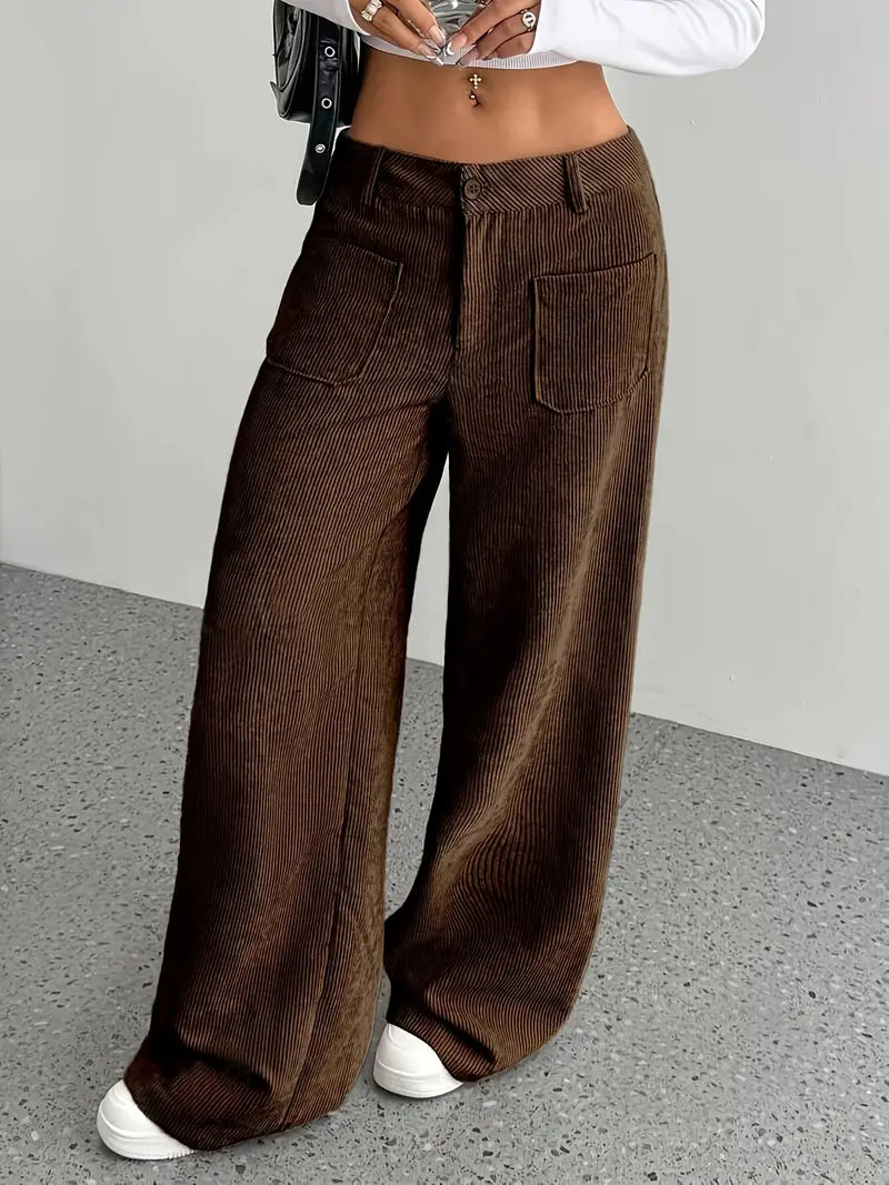 Hoch taillierte Damen-Cordhose mit weitem Bein